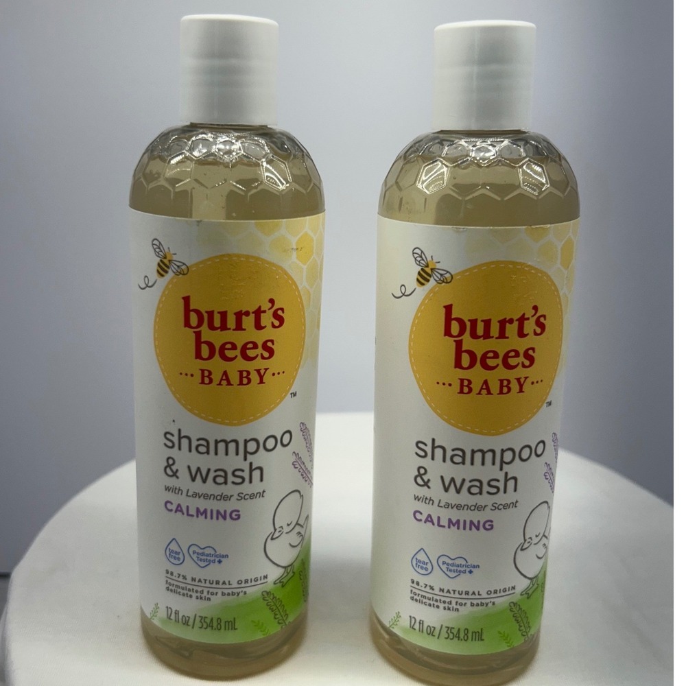 Burts Bees Baby Calming Shampoo and Wash Lavender 12oz 2 Pack Set Natural Origin